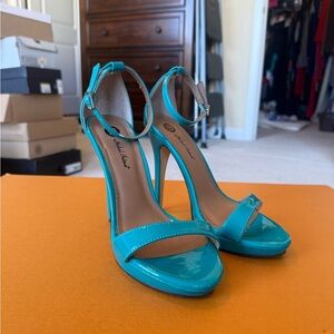 Michelle D Turquoise Patent Leather Ankle-Strap Stilettos